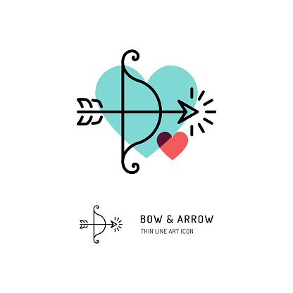 Cupid bow and arrow Archery line icons, Wedding and Valentines day sign, Love symbols, Vector flat illustration