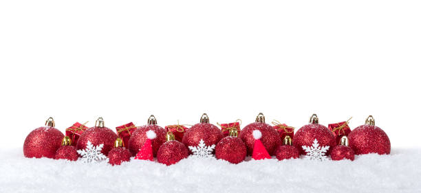 istock Christmas background with decorations and christmas balls on snow isolated on white background 868180412