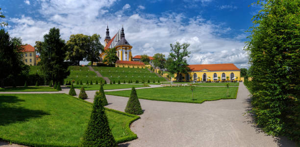 Neuzelle Kloster in Brandenburg, Deutschland - Collegiate Church of St. Mary with cloister garden in Monastery Neuzelle, Brandenburg, Germany