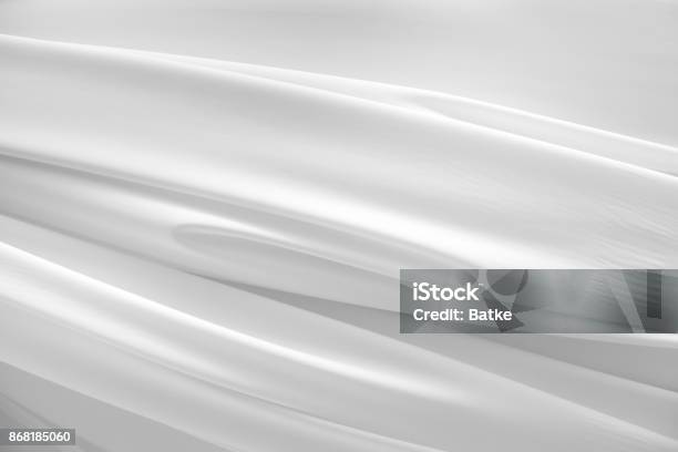 White Wavy Fabric Texture Stock Photo - Download Image Now - Curtain, Silver Colored, Folded