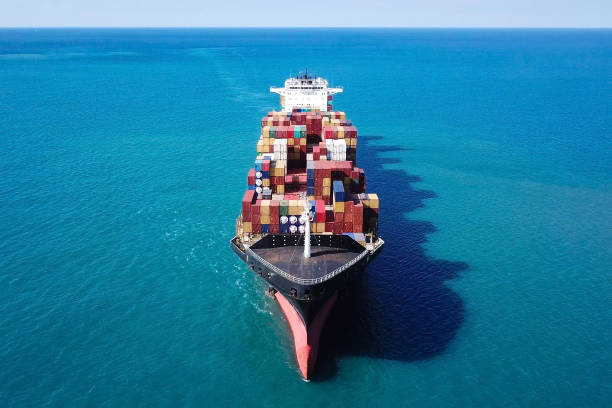 istock Large container ship at sea - Top down Aerial Image 868187514