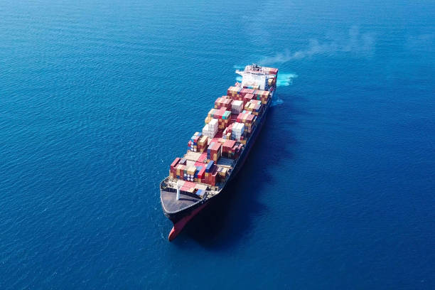 istock Large container ship at sea - Top down Aerial Image 868188808