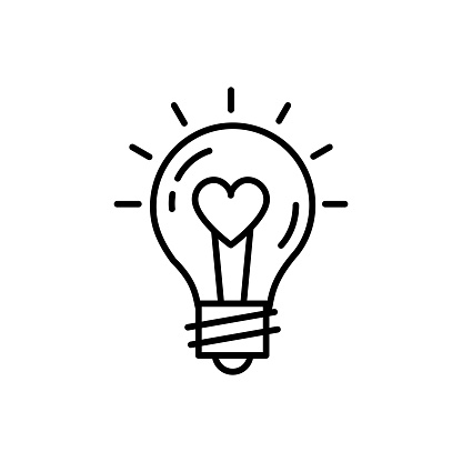 Lightbulb idea Love Icon Feelings vector. Thin line art design, Vector flat illustration