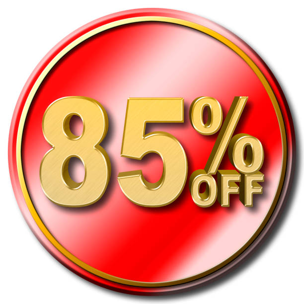 Red Circle, Golden Numbers 85 Percent, Discount, White Background, 3D Illustratie. Red Circle, Golden Numbers 85 Percent, Discount, White Background, 3D Illustratie. illustratie stock illustrations