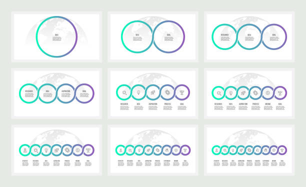 illustrations, cliparts, dessins animés et icônes de infographie de l’entreprise. présentations avec 1, 2, 3, 4, 5, 6, 7, 8, 9 cercles, options. modèles de vecteur. - number 7