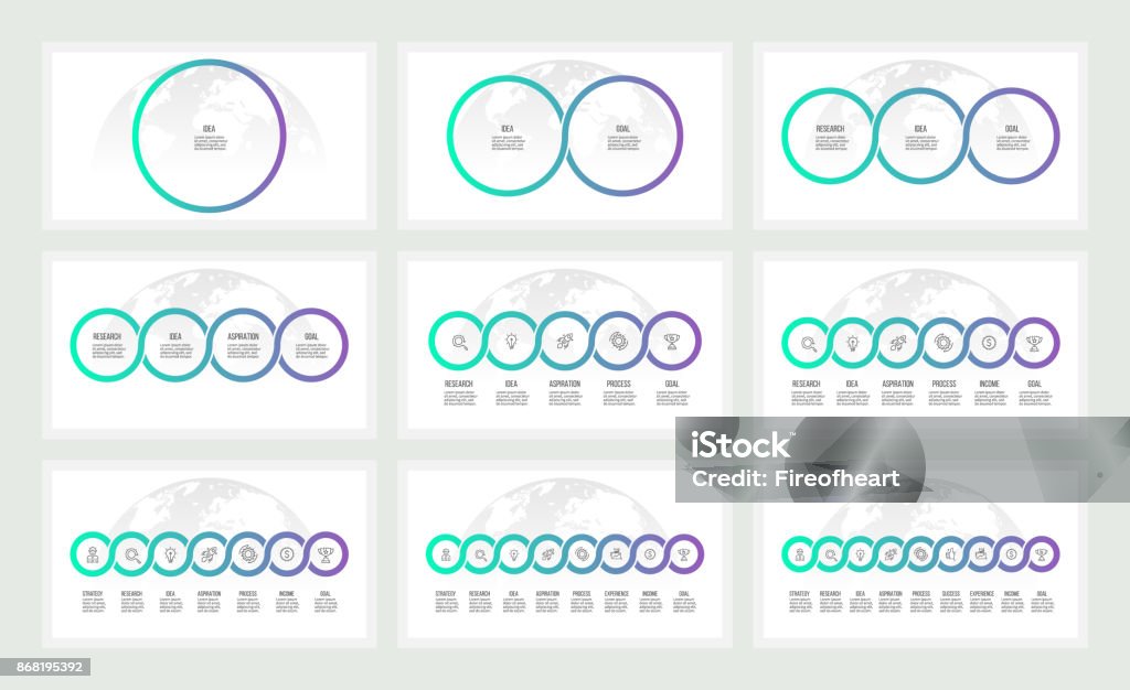 Business infographics. Presentations with 1, 2, 3, 4, 5, 6, 7, 8, 9 circles, options. Vector templates. Infographic stock vector