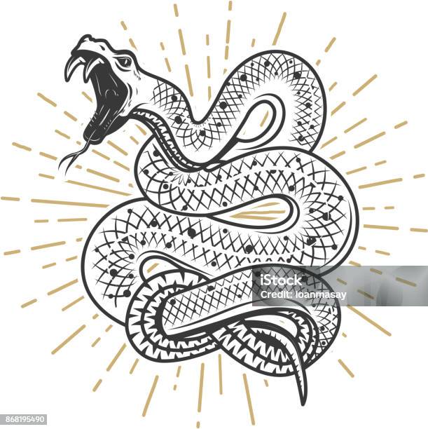 Illustrazione Di Serpente Vipera Su Sfondo Bianco Elemento Di Design Per Poster Emblema Segno Illustrazione Vettoriale - Immagini vettoriali stock e altre immagini di Serpente - Rettile