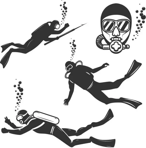 Vector illustration of Set of diver icons isolated on white background.