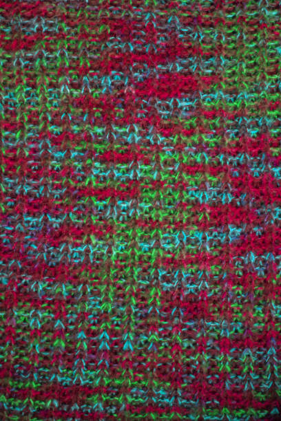 istock Knitted fabric texture. Closeup view of multicolored fabric jersey. Multicolor abstract background and texture for designers. Colorful cloth background. Macro view of knitted fabric fibers. 868196872