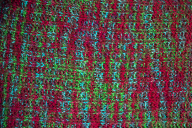 istock Knitted fabric texture. Closeup view of multicolored fabric jersey. Multicolor abstract background and texture for designers. Colorful cloth background. Macro view of knitted fabric fibers. 868196880