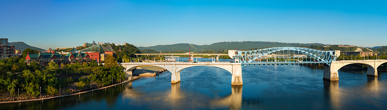 Panorama of Chattanooga with the Market Street Bridge spanning the Tennessee River