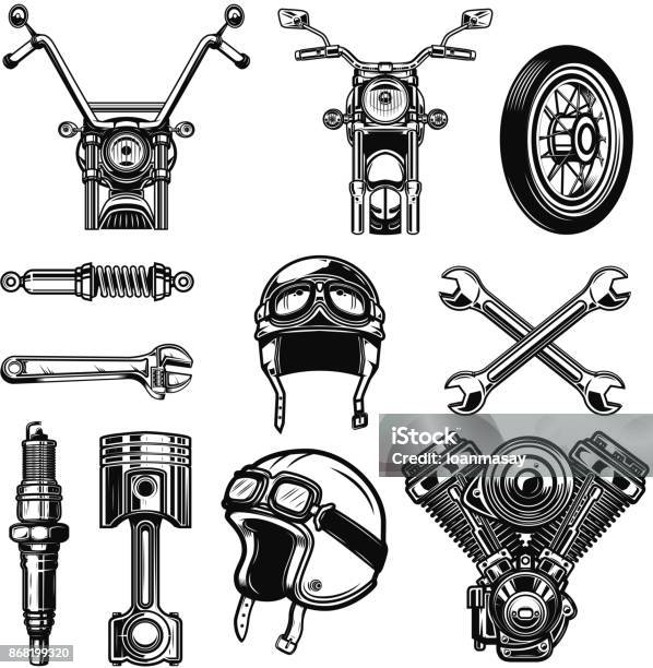 Set Of Vintage Motorcycle Design Elements Isolated On White Background Stock Illustration - Download Image Now