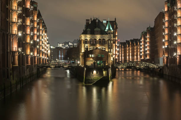 istock Historic warehouse district of Hamburg, Germany, at night 868200750