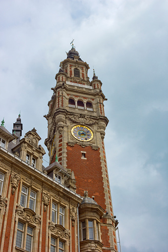 Clock tower of Vieille Bourse, which is former stock exchange in Lille, France