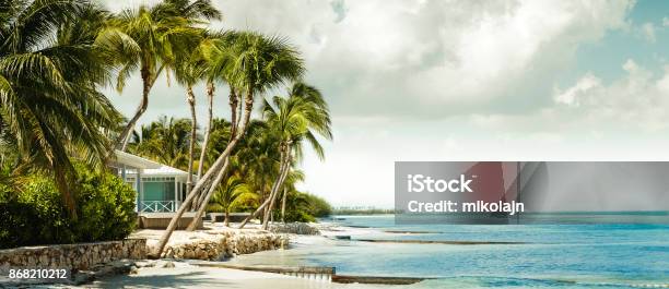Panorama Mit Bungalow Am Strand Unter Palmen Stockfoto und mehr Bilder von Luxus - Luxus, Im Freien, Kaiman-Inseln