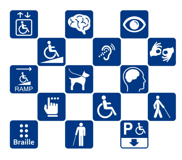 illustrazioni stock, clip art, cartoni animati e icone di tendenza di icone disabilitate - disabilità