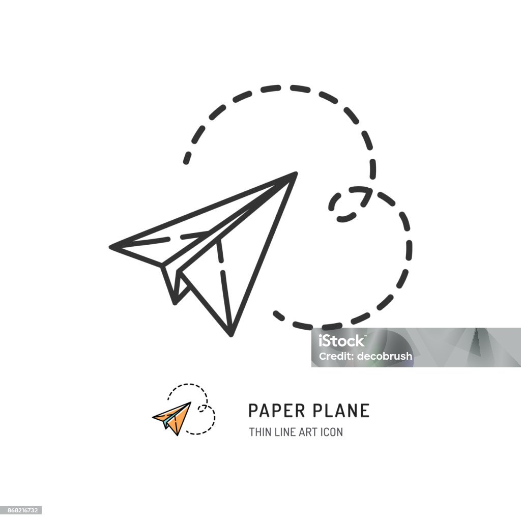 Icône de papier avion ligne mince. Plate illustration vectorielle - clipart vectoriel de Avion en papier libre de droits