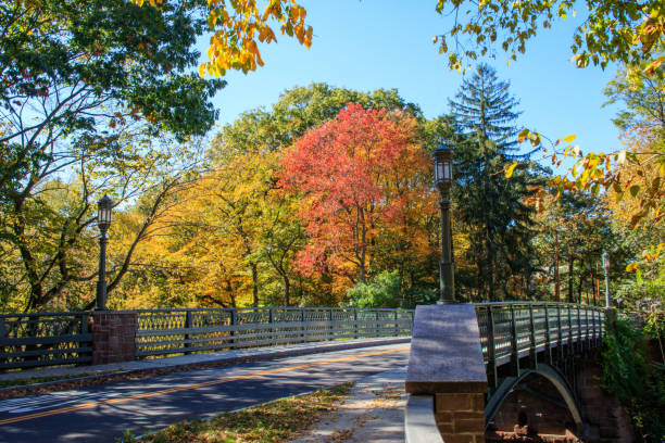 East Rock Road bridge in October stock photo