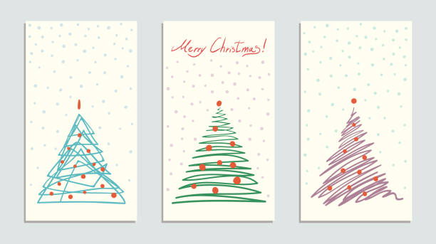 istock Card with hand drawn merry christmas tree set with falling snowflakes and soft pastel color. 868227340