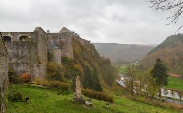Castle of Bouillon in the Ardennes Belgium Bouillon Belgium october,29 2017 view on Bouillon village with its Castle on the mountain. ardennes department france stock pictures, royalty-free photos & images