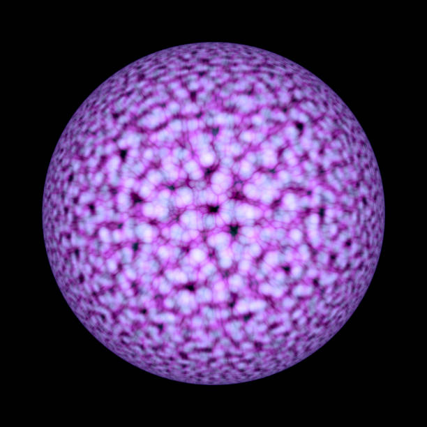 istock Science illustration: concept for medicine, technology, chemistry, communication, DNA, atom or neuron net. Purple sphere with definite pattern isolated on black background. 868232118