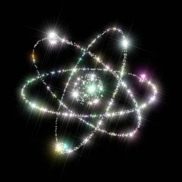 Abstract background illustration representing the sign of atom model with nucleus in the center and electrons rotating around as a symbol of technology, nanotechnology, physics, micro world and modern science