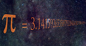 Pi number is a mathematical constant whose value is the ratio of any circle's circumference to its diameter. It's value is written over Milky Way image.