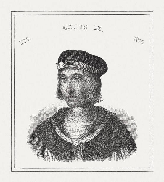illustrazioni stock, clip art, cartoni animati e icone di tendenza di luigi ix (1214-1270), re di francia, incisione in acciaio, pubblicato nel 1843 - king louis ix