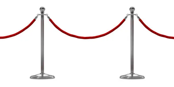 barrier rope isolated on white. Silver. Luxury, VIP concept. 3d render