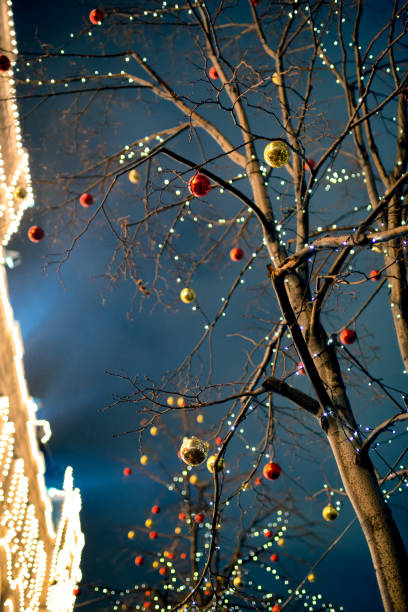istock Tree decorated with New Year and Christmas lights. 868239392