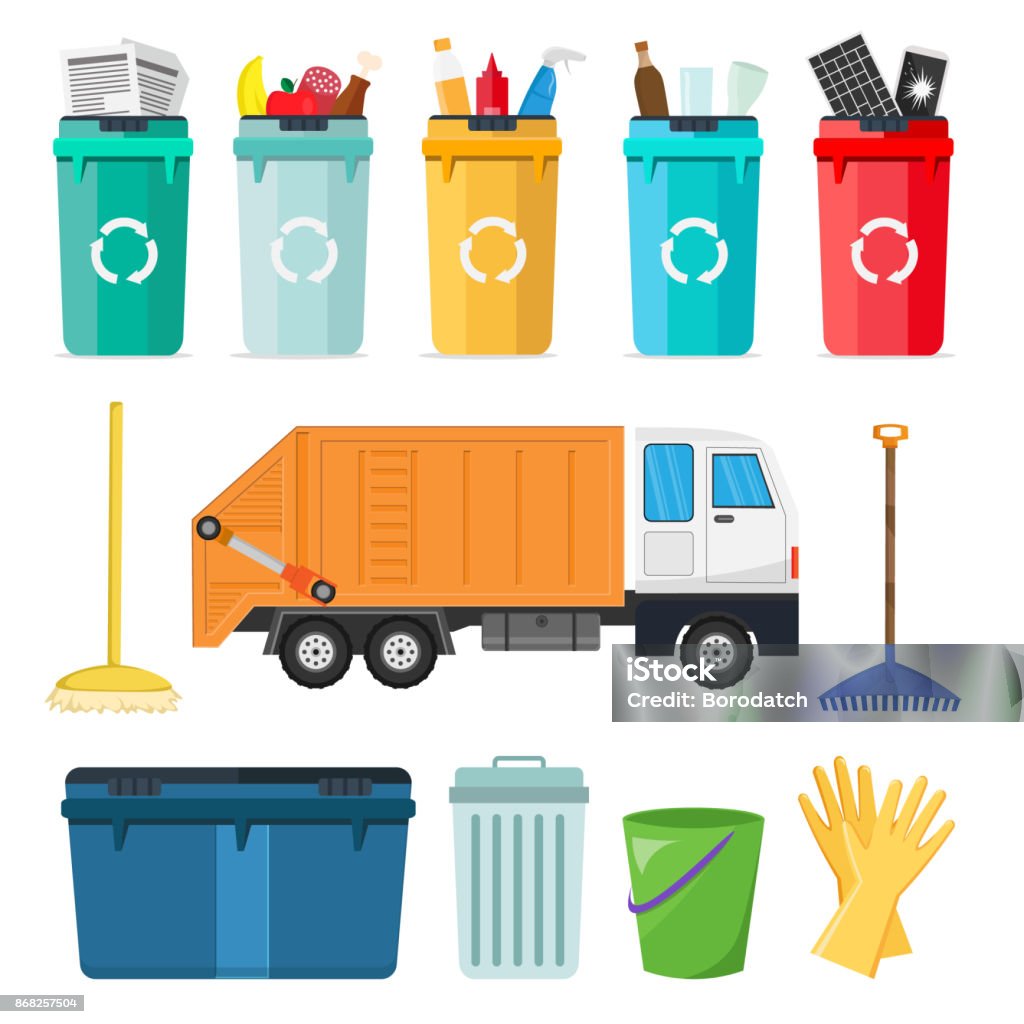 Big Set Of Garbage Sorting Bins Infographic Recycling Concept Ship The  Trash Ecology City Flat Background Stock Illustration - Download Image Now  - iStock