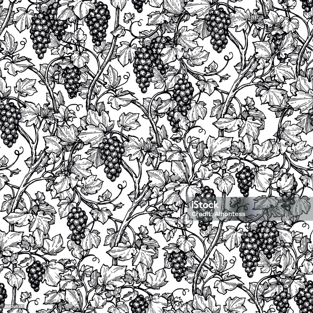 Seamless pattern with grape vine. Seamless pattern with grape vine. Hand drawn vector illustration. Retro style. Grape stock vector