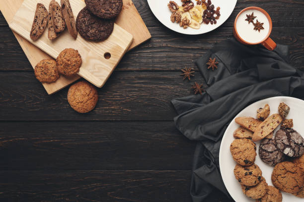 istock Oatmeals cookies and biscotti for warm winter evening 868263788