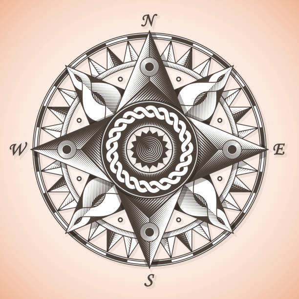 vintage kompassrose alte antike nautische - nautical chart drawing compass map old stock-grafiken, -clipart, -cartoons und -symbole