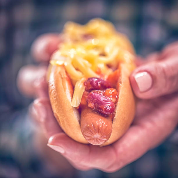 Arizona Style Chili Hot Dog with Kidney Beans, Onions and Cheese