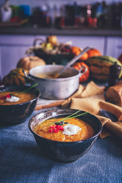 Pumpkin Soup with Chili and Sour Cream