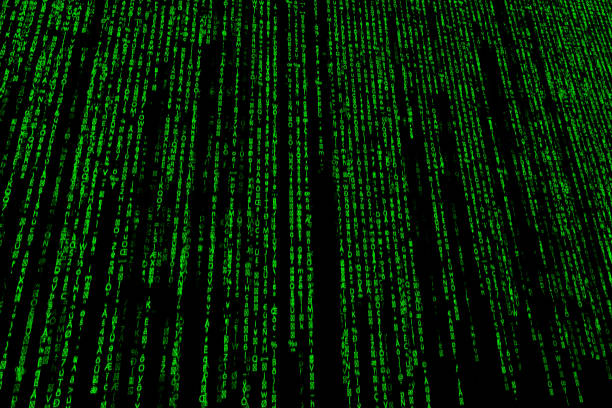 Binary code, green digits on computer screen stock photo