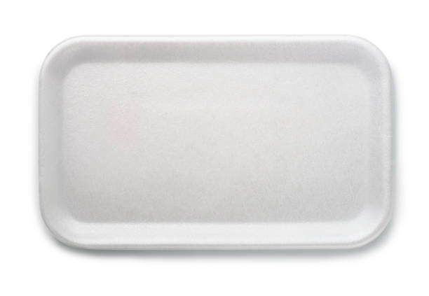 Foam food tray Top view of empty foam food tray isolated on white polystyrene box stock pictures, royalty-free photos & images