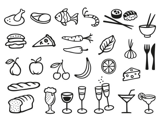 Collection of food and drink symbols vector art illustration