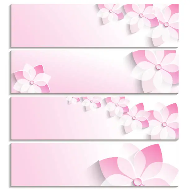 Vector illustration of Set of banners with blossoming sakura pink