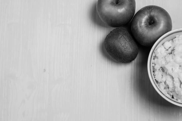 Porridge with apples for breakfast black and white poster