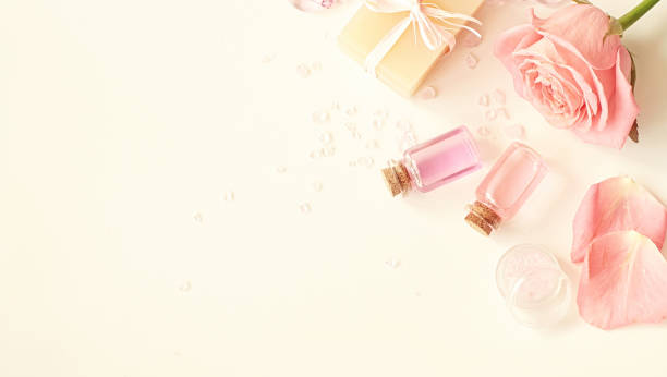 istock Aromatherapy. Small glass bottles with cosmetic oils. Bath salt 868288400