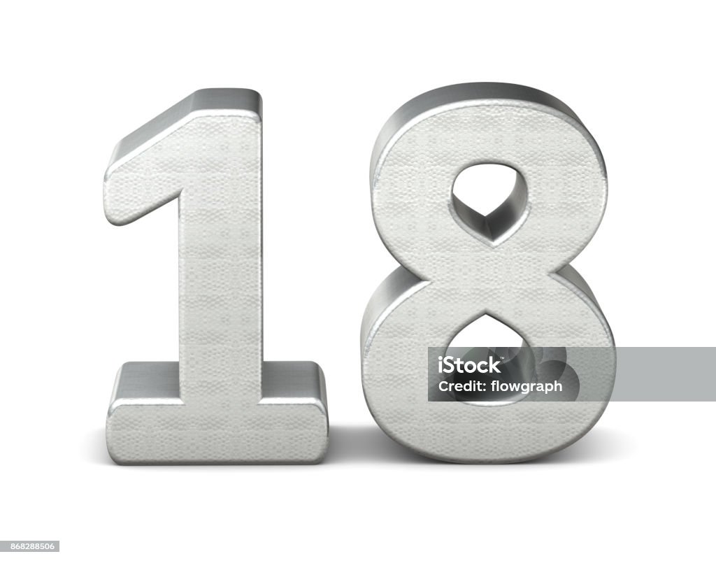 18 number 3d silver structure 3d rendering Number 18 Stock Photo