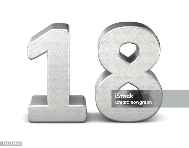 18 Number 3d Silver Structure 3d Rendering Stock Photo - Download Image Now - Number 18, Three Dimensional, Anniversary