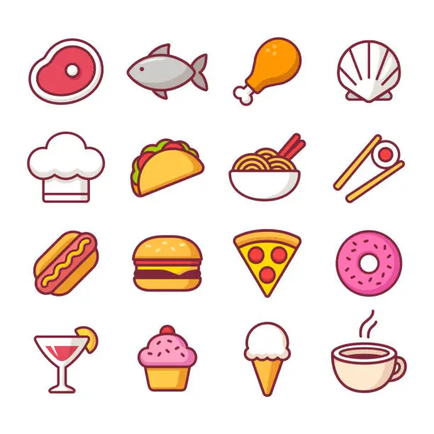 Vector illustration of Restaurant food icon set