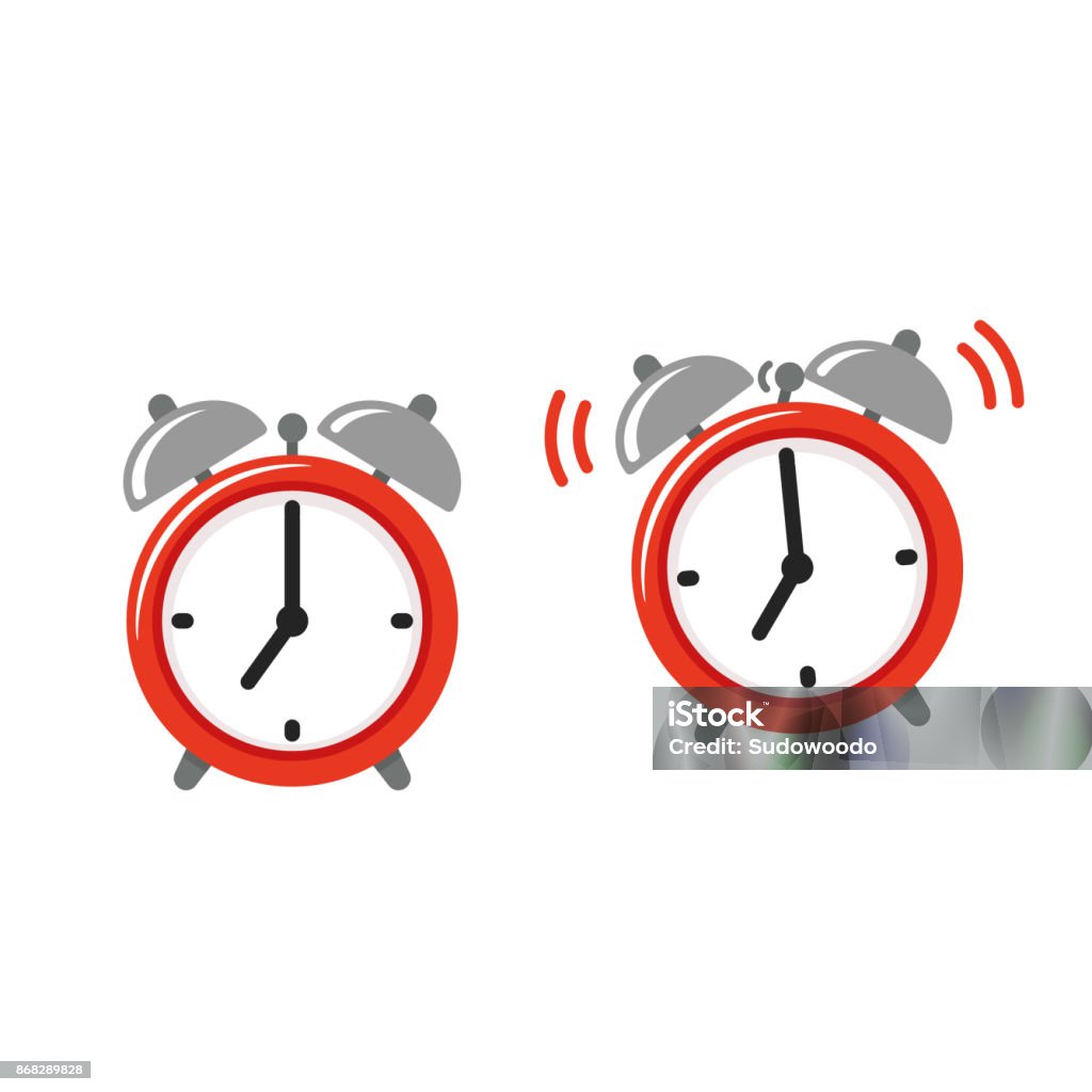 alarm clock icon Alarm clock icon set, standing and ringing. Retro style cartoon clock illustration, simple vector clip art. Alarm Clock stock vector