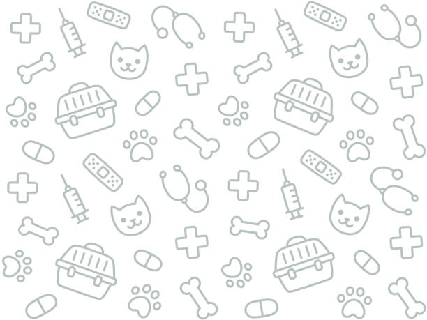 Vet seamless pattern Cute vet seamless pattern. Hand drawn texture of pets and veterinary equipment. animal textures stock illustrations