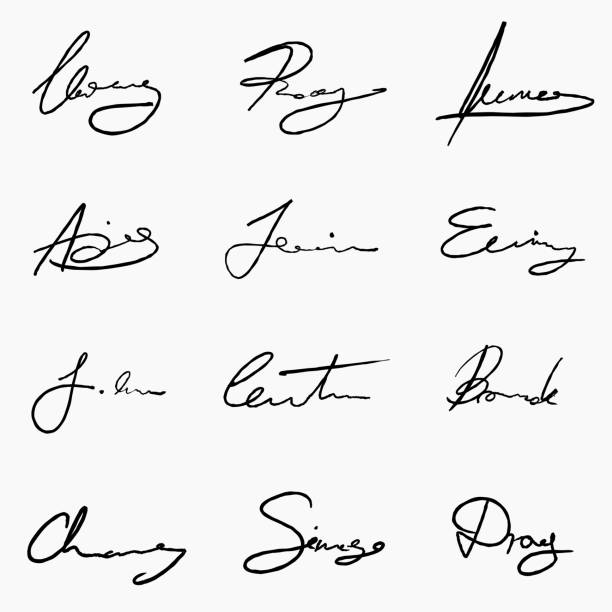 Business signature set Signature vector set - business contract signatures. Fictitious autographs. signature collection stock illustrations