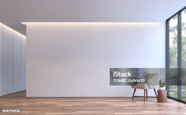 Immagine Di Rendering 3d In Stile Minimo Vivente Bianco Moderno - Fotografie stock e altre immagini di Muro