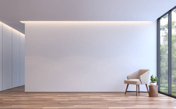 modern white living minimal style 3d rendering image - architecture indoors inside of contemporary imagens e fotografias de stock